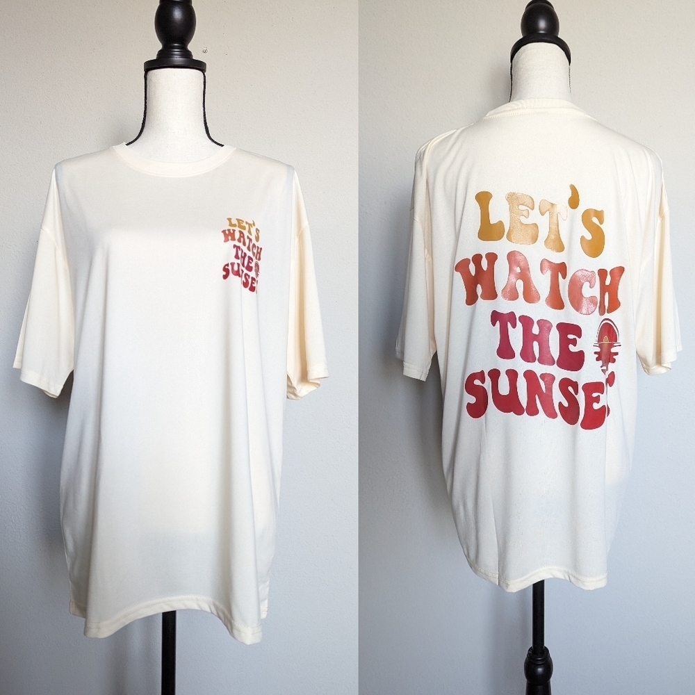 Pastel Yellow oversized ombre let's watch the sunset beachy graphic tee size L